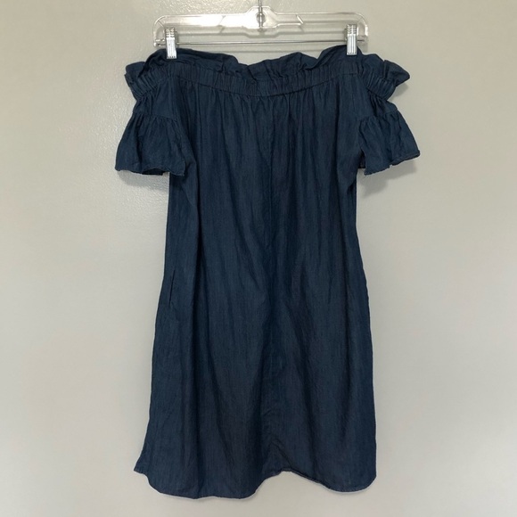 Anthropologie Corey Lynn Calter Off the Shoulder Chambray Dress Blue Cotton XS - Picture 2 of 6